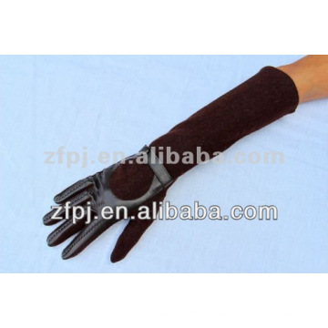 Long style Leather gloves with wool for woman